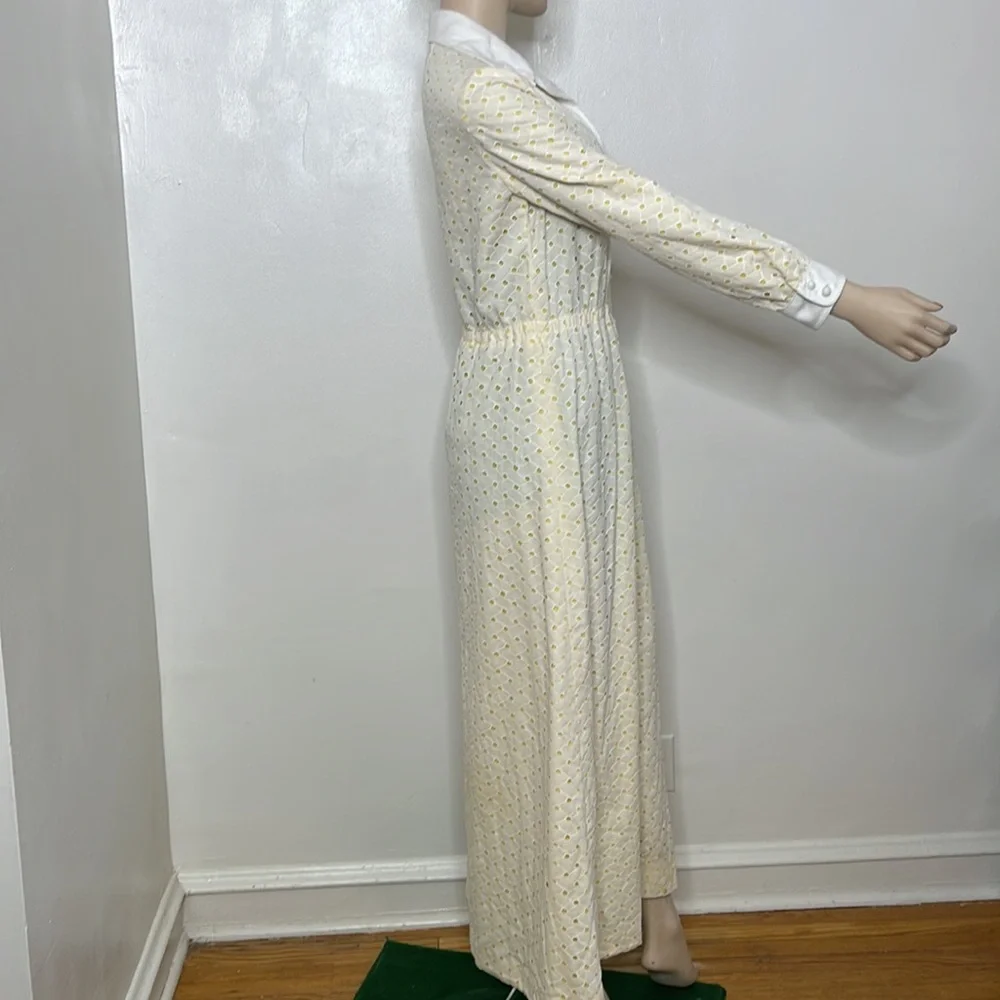 Vintage Maxi White and Yellow Eyelet Dress